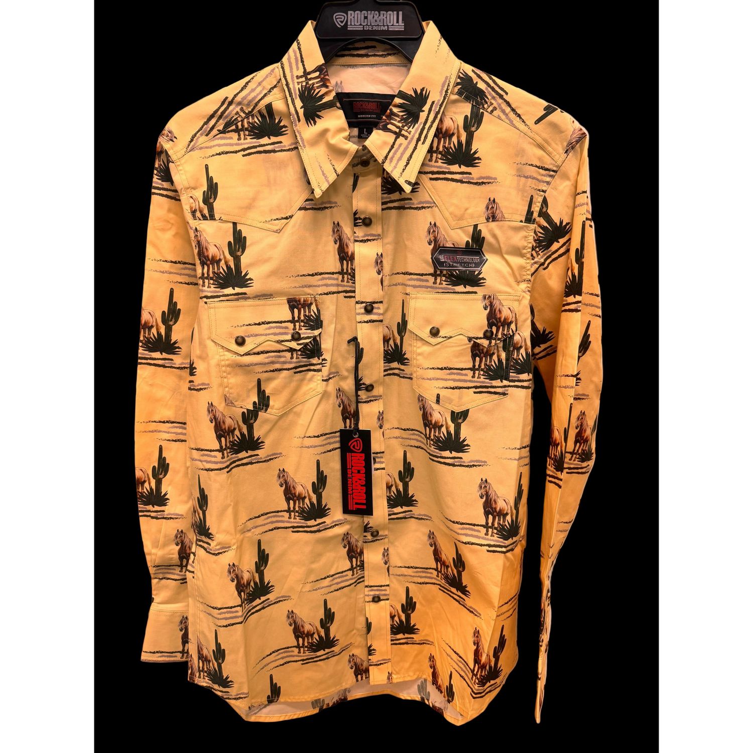 Rock &amp; Roll Men's Novelty Printed Long Sleeve Snap Shirt - Brown