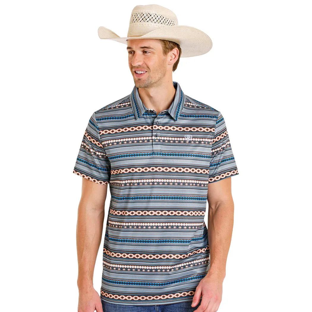 Rock &amp; Roll Men's Aztec Stripe Printed Short Sleeve Polo Shirt - Teal
