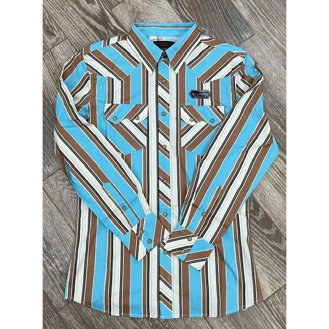 Rock &amp; Roll Men's Stripe Printed Long Sleeve Snap Shirt - Teal