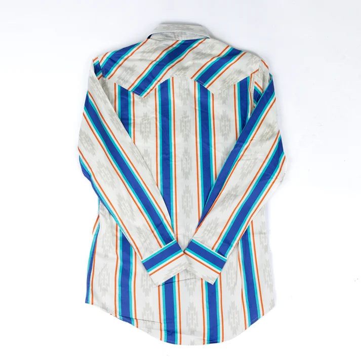 Rock &amp; Roll Men's Striped Brushed Popper Long Sleeve Shirt - Blue