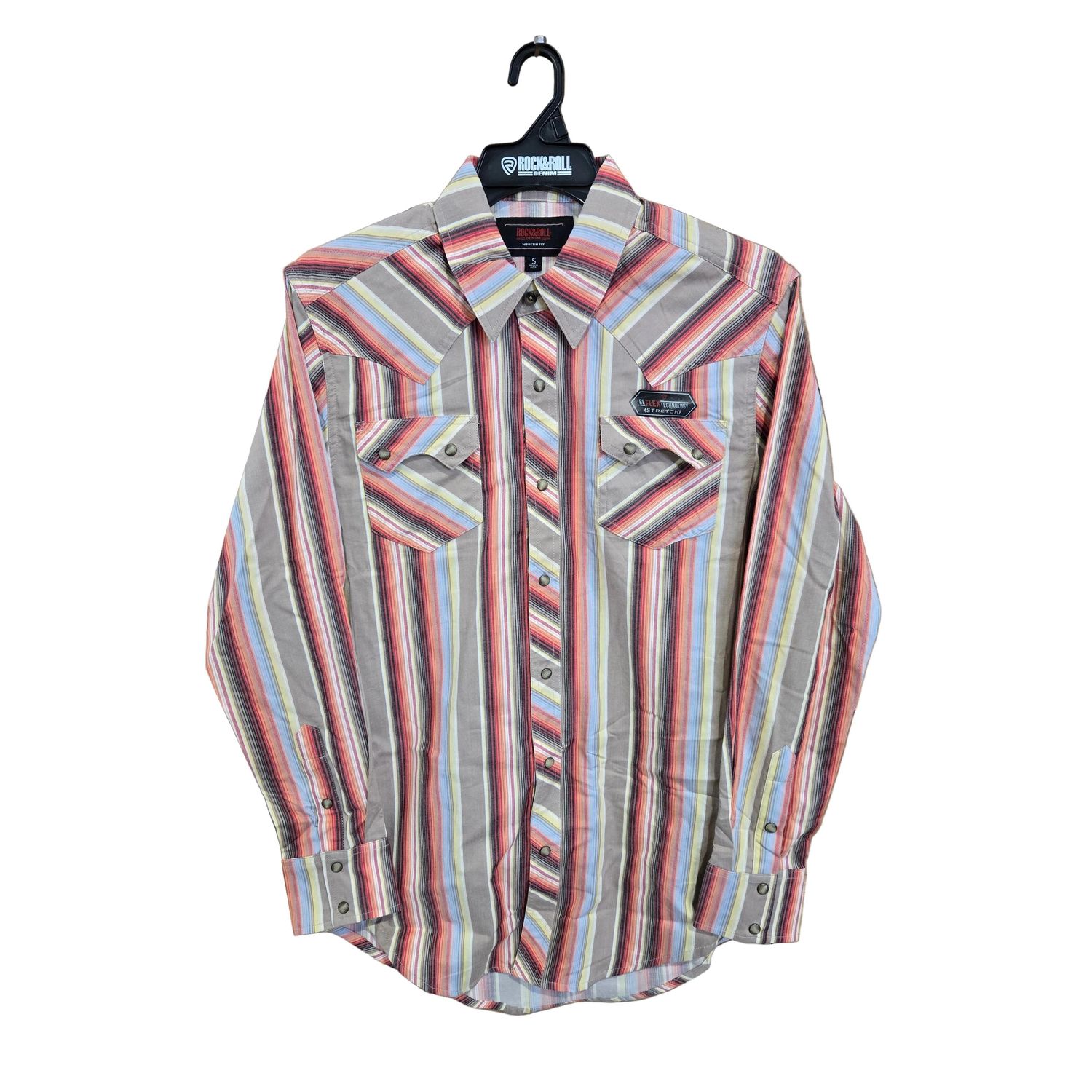 Rock &amp; Roll Men's Vintage Stripe Printed Long Sleeve Snap Shirt - Dark Brown