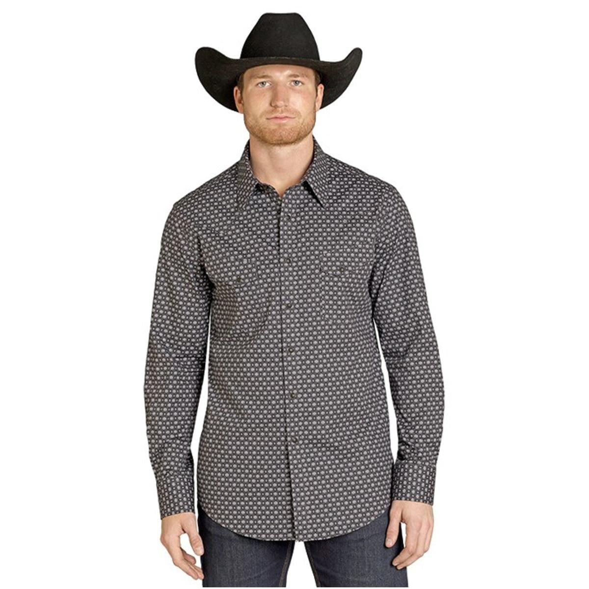 Rock &amp; Roll Men's Wallpaper Aztec Geo Printed Long Sleeve Snap Shirt - Black