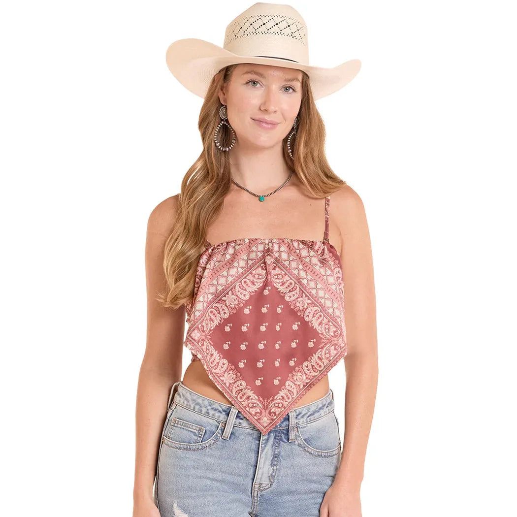 Rock &amp; Roll Women's Bandana Tank Tie Top - Burgandy