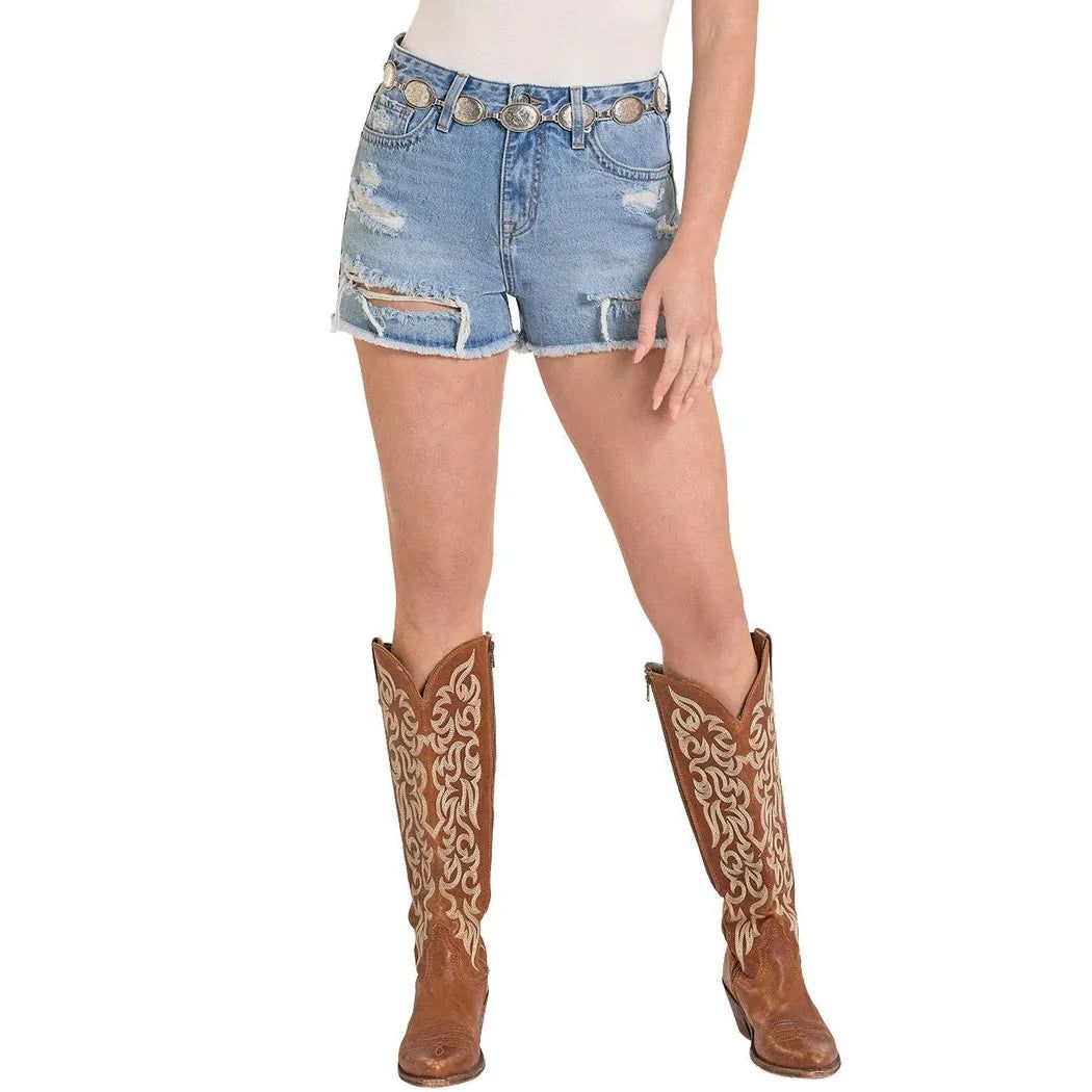 Rock &amp; Roll Women's Classic Pocket Distressed Shorts - Light Wash