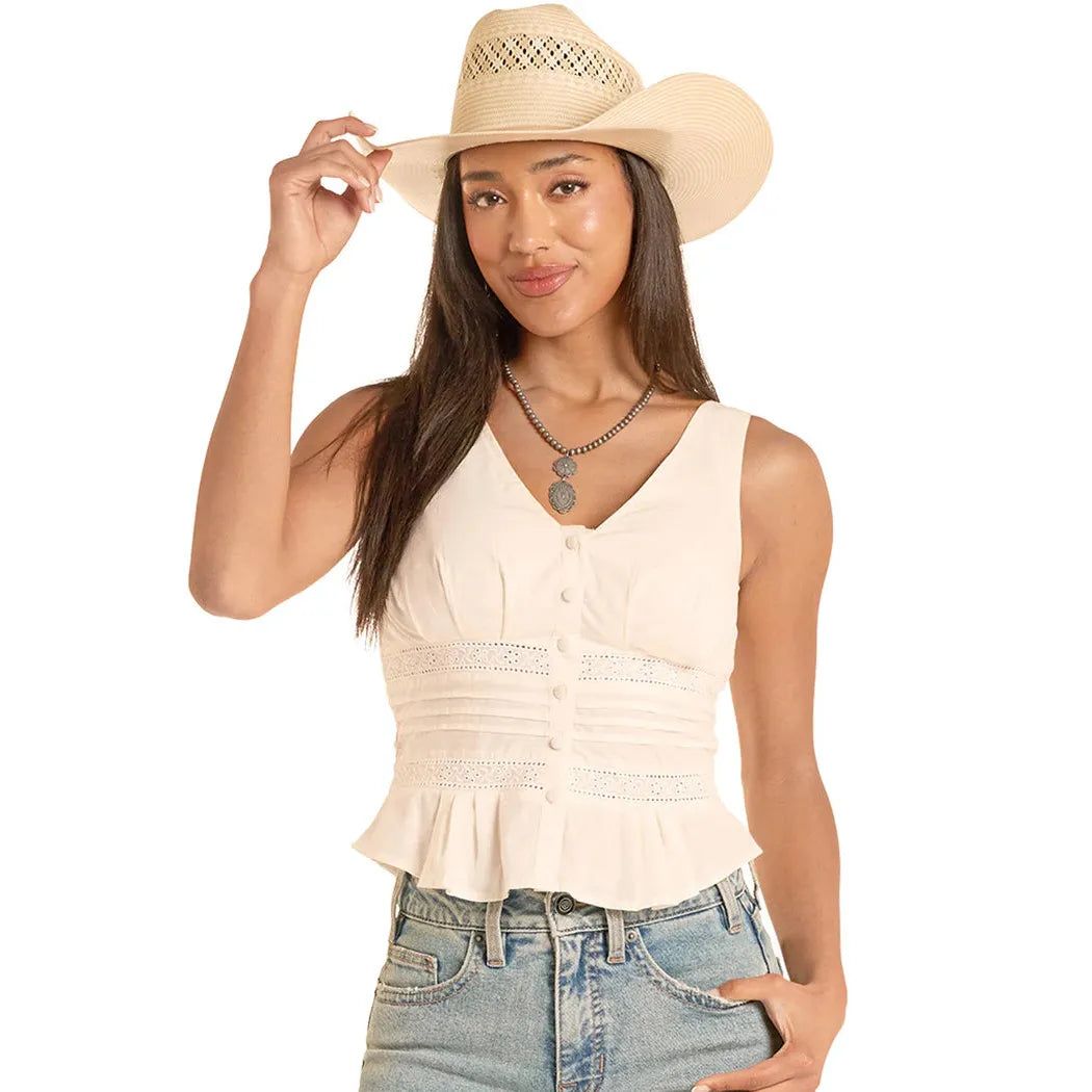 Rock &amp; Roll Women's Eyelet Inset Tank Top - Natural