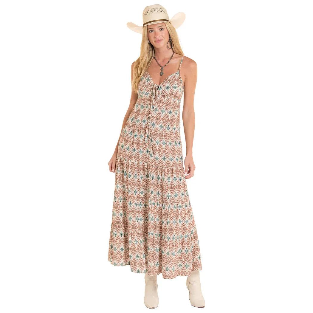 Rock &amp; Roll Women's Ikat Maxi Dress - Rust