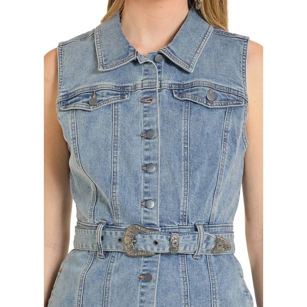 Rock &amp; Roll Women's Sleeveless Denim Dress - Medium Wash