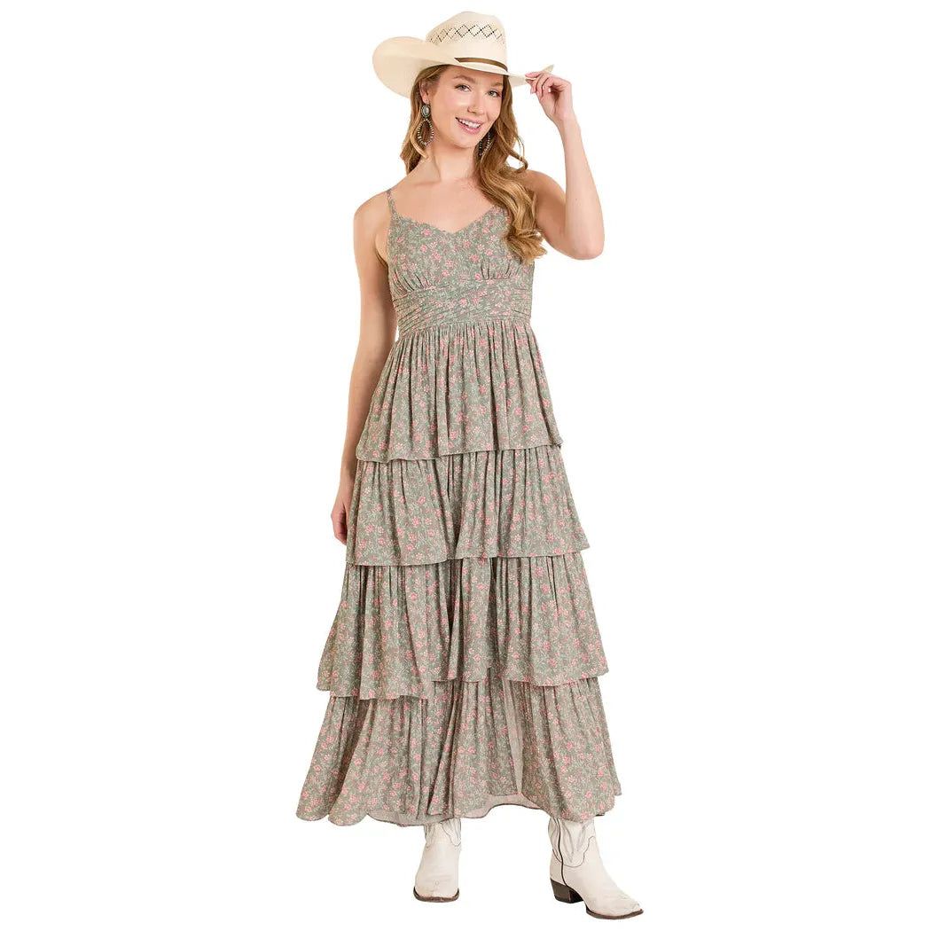 Rock &amp; Roll Women's Tiered Floral Maxi Dress - Jade