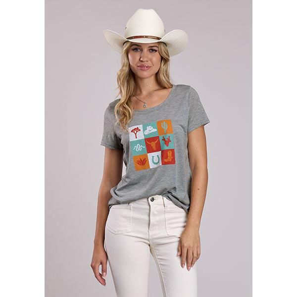 Roper Women's Poly Rayon Short Sleeve Tee Shirt- Heather Grey
