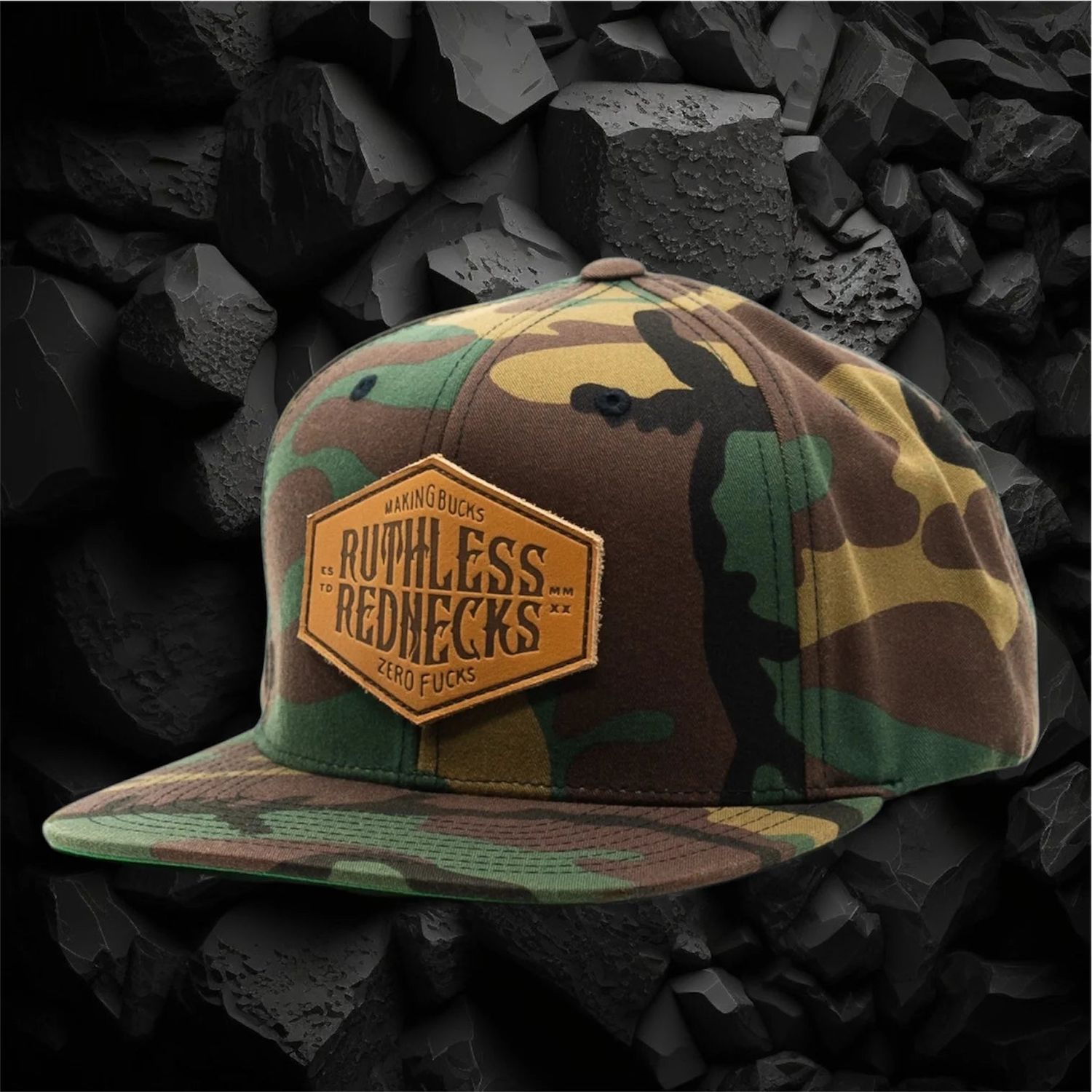 Ruthless Rednecks Hostile Patch Flatbrim Hat - Green Camo