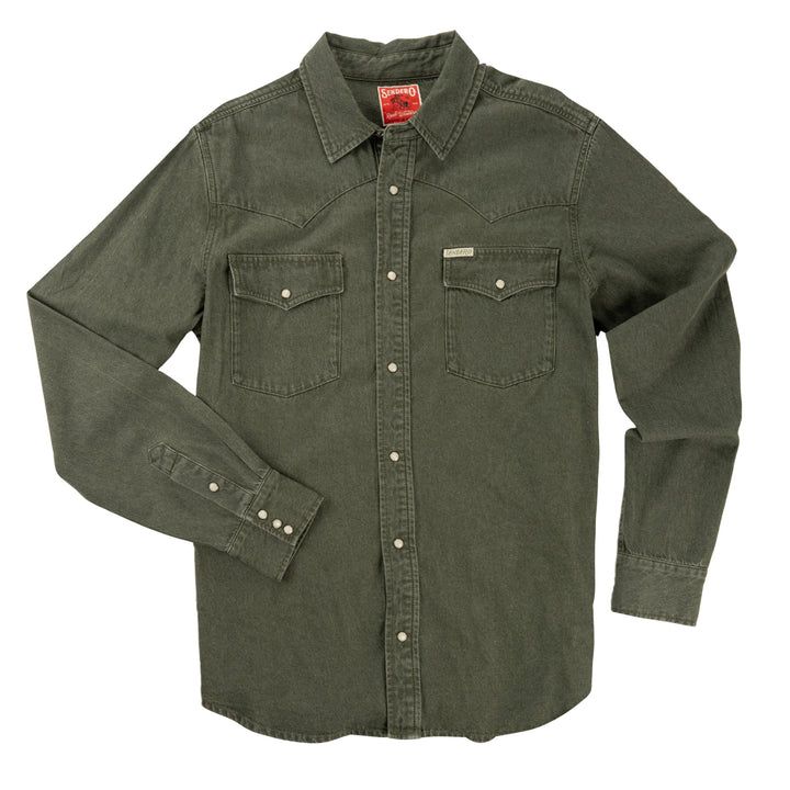 Sendero Men's The Wyatt Pearl Snap Long Sleeve Denim Shirt - Faded Olive