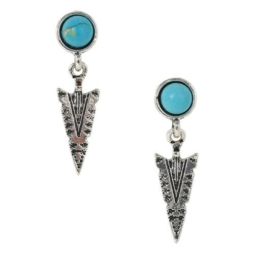 Justin Silver Arrowhead w/Turquoise Coloured Stone Earrings