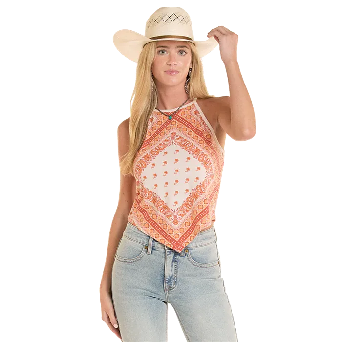 Rock &amp; Roll Women's Bandana Print Tank Top - Burnt Orange