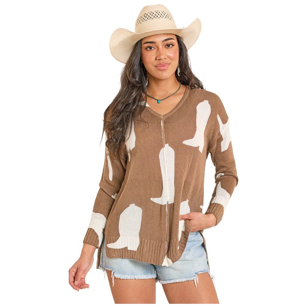 Rock &amp; Roll Women's Boot Pring Long Sleeve Sweater - Brown