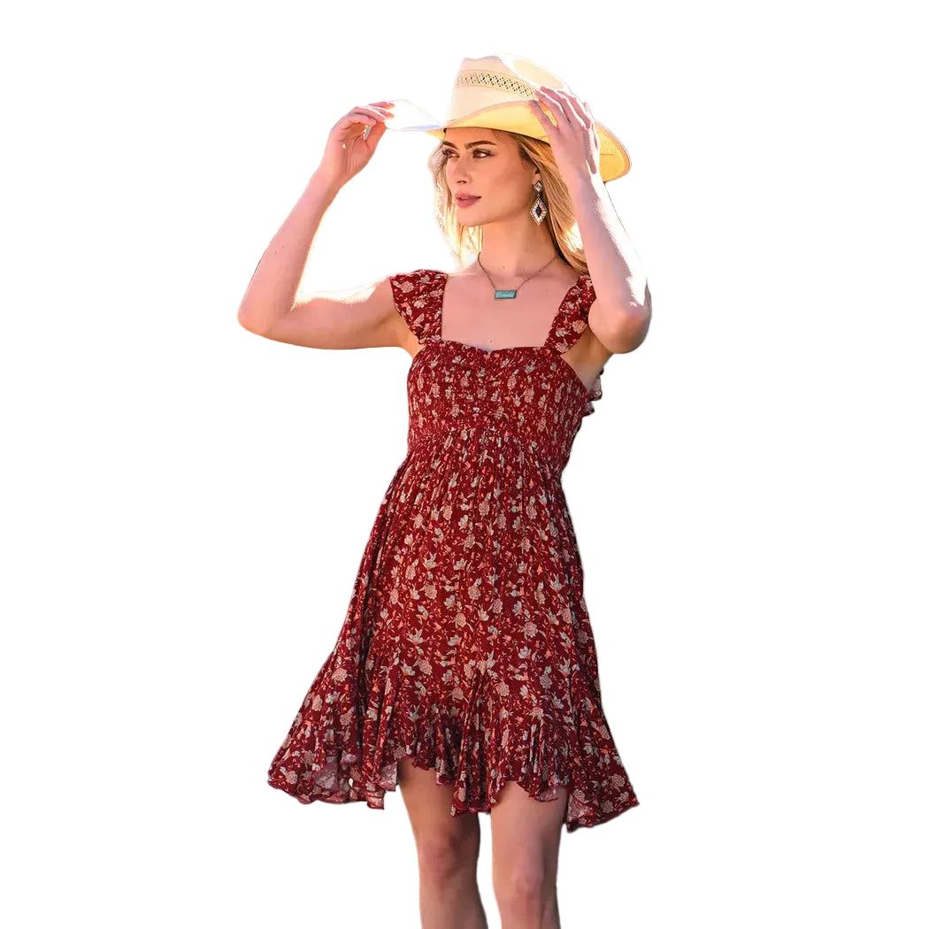 Rock &amp; Roll Women's Godet Floral Mini Dress - Wine