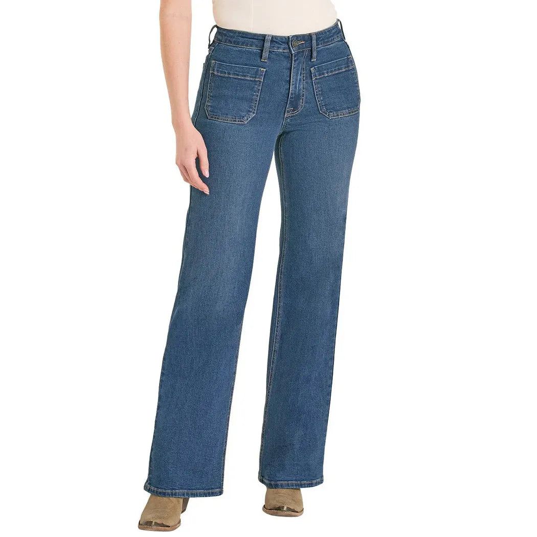 Rock &amp; Roll Women's High Rise Patch Pocket Relaxed Wide Leg Jeans - Medium Wash