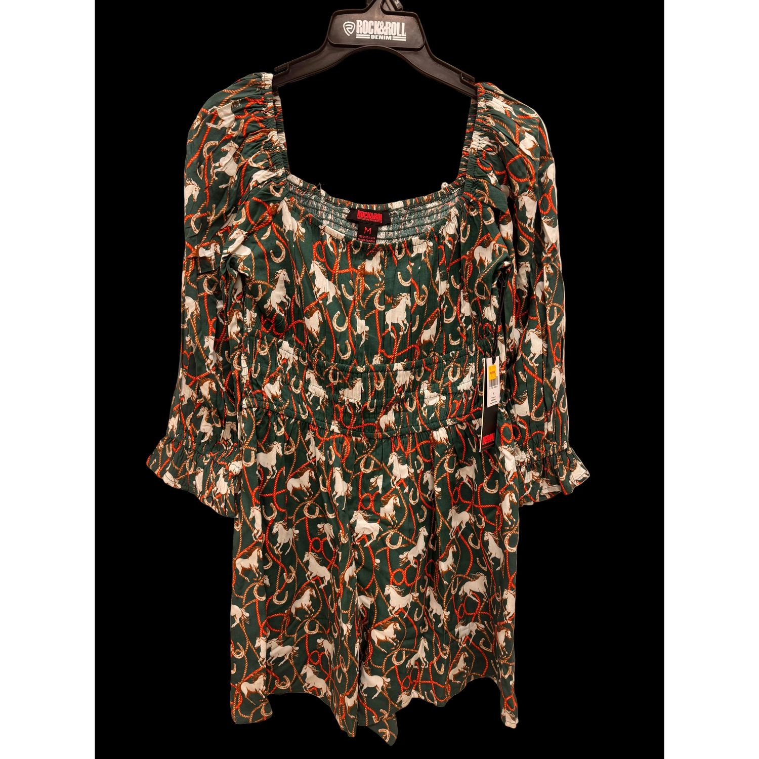 Rock &amp; Roll Women's Horse Print Romper - Evergreen