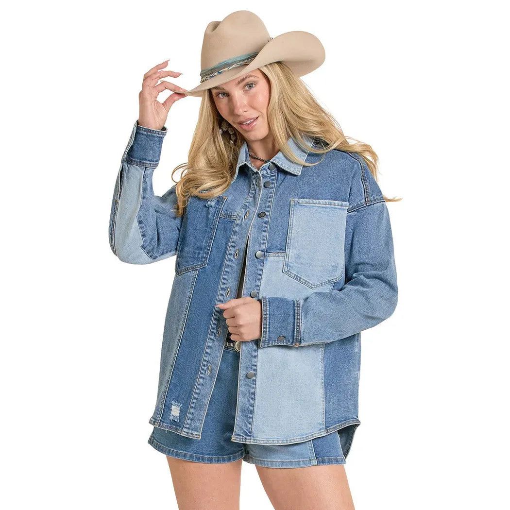 Rock &amp; Roll Women's Multi Tone Denim Shacket - Medium Wash