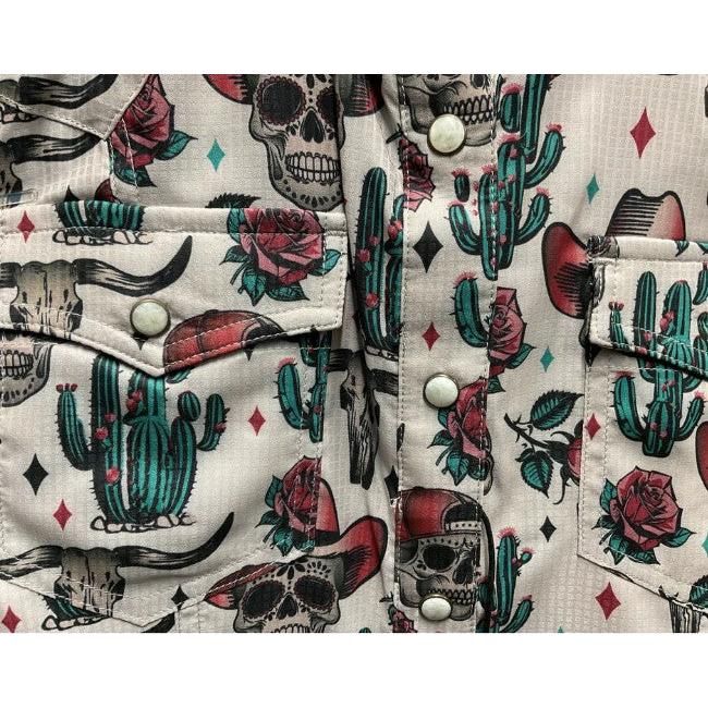 Rock &amp; Roll Women's Novelty Skulls Tek Western Snap Shirt - Tan