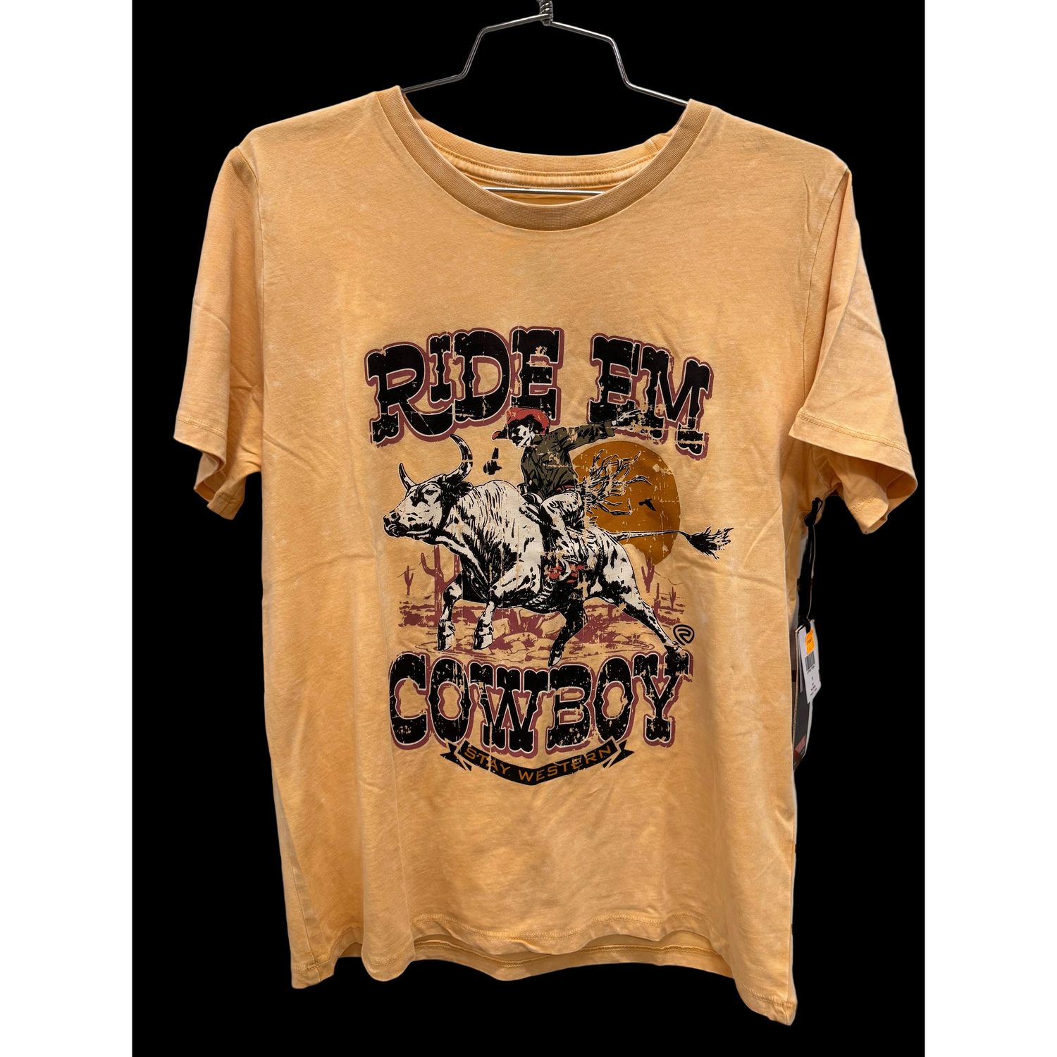 Rock &amp; Roll Women's Ride Em Cowboy Graphic Tee Shirt - Gold