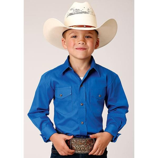 Roper Boy's Long Sleeve Poplin Western Shirt- Blue