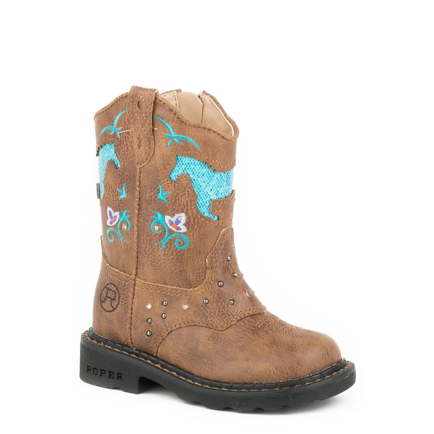 Roper Toddler Faux Leather Lights and Studs Western Boots-Tan