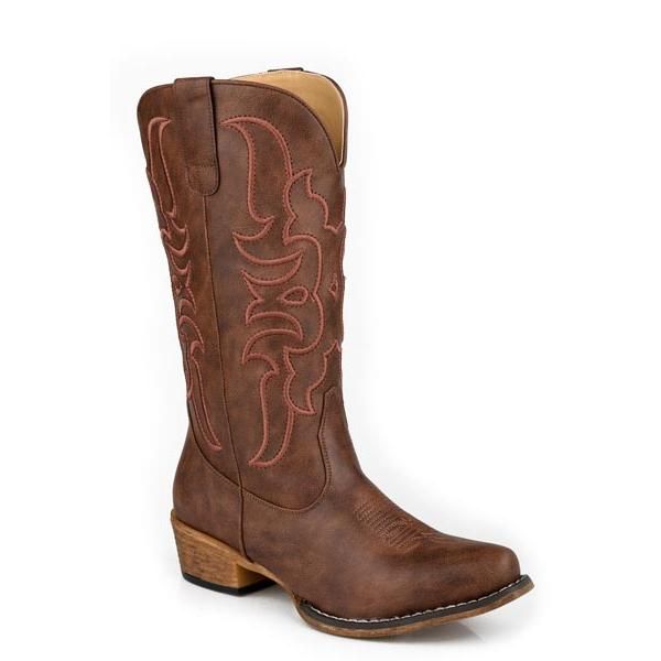 Roper Women's Fashion Faux Leather Snip Toe Western Boot- Brown - 09-021-1566-3682-BR