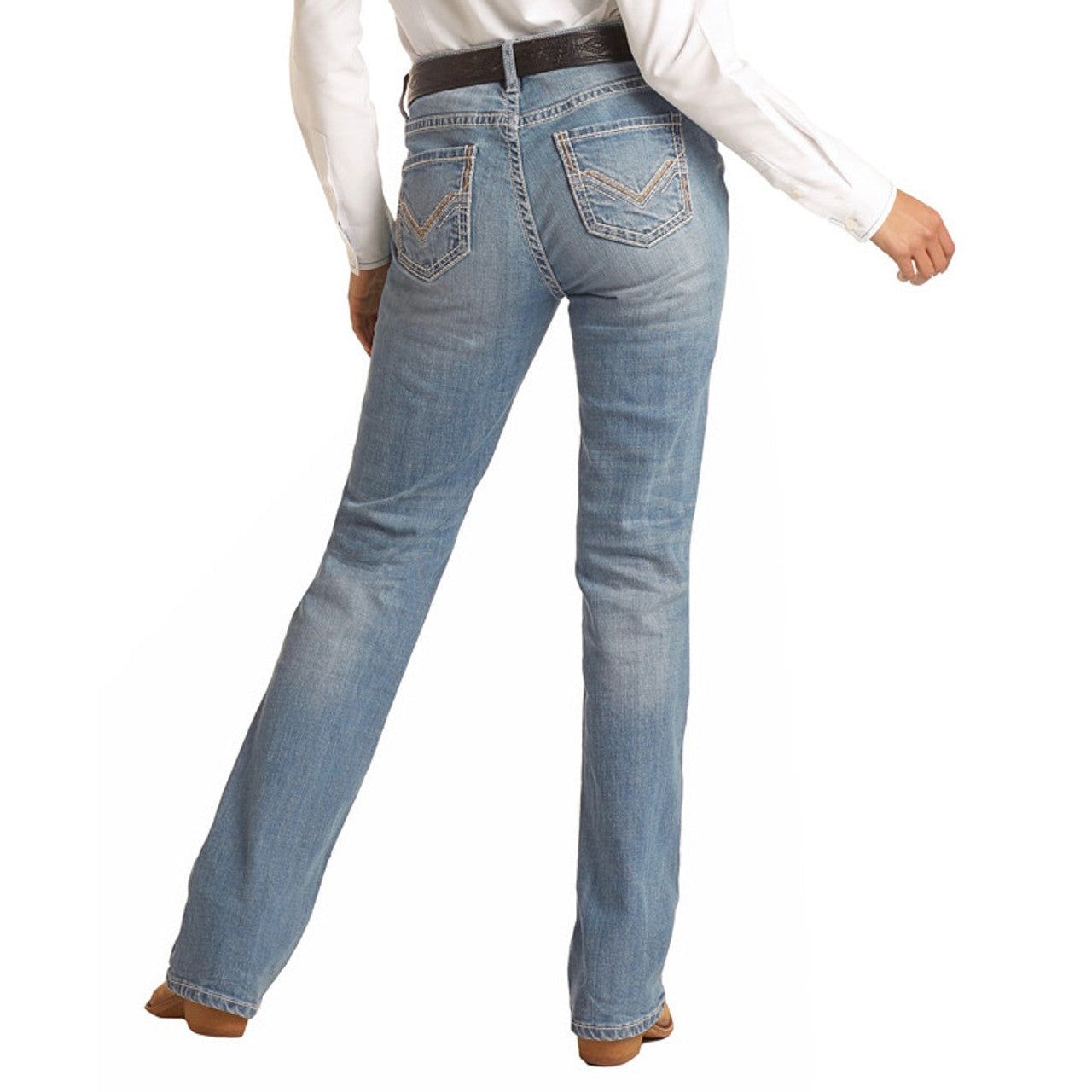 **Rock &amp; Roll Mid Rise Stretch Light Wash Bootcut Riding Jeans