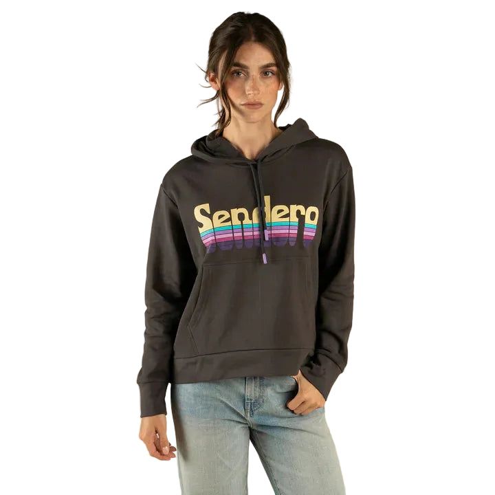 Sendero Women's Retro Logo Boxy Crop Hoodie - Vintage Black