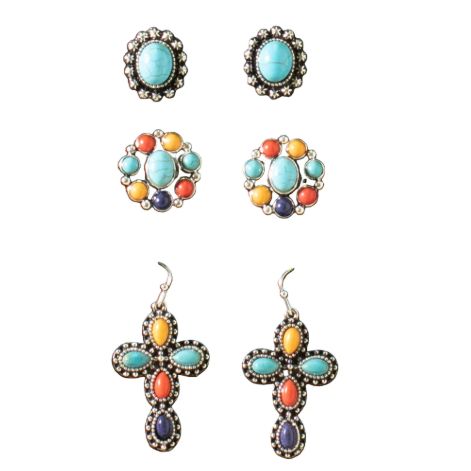 Silver Strike 3 Set Beaded Earring Set- Multi