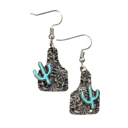 Silver Strike Cactus Earrings- Turquoise
