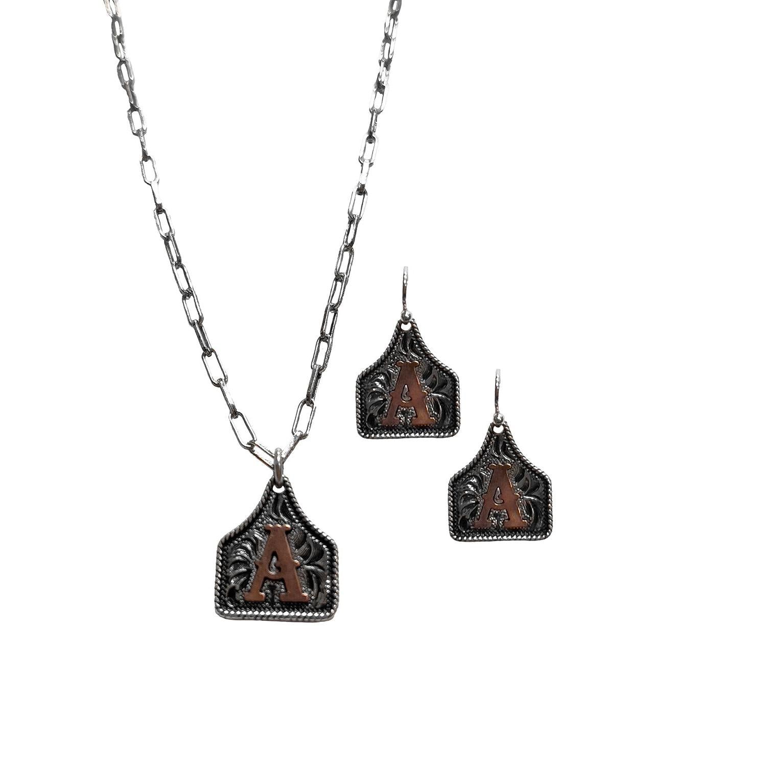 Silver Strike Ear Tag Necklace &amp; Earring Set -Multi