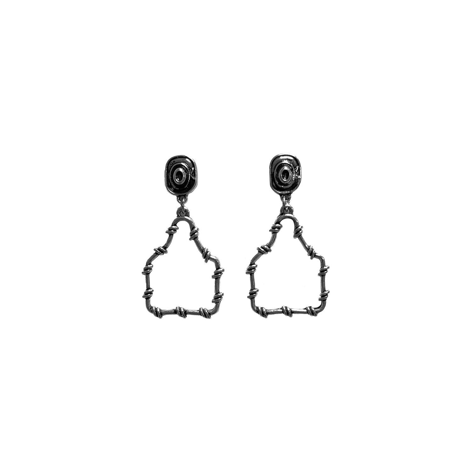 Silver Strike Women's Barbed Wire Tag Earrings- Silver