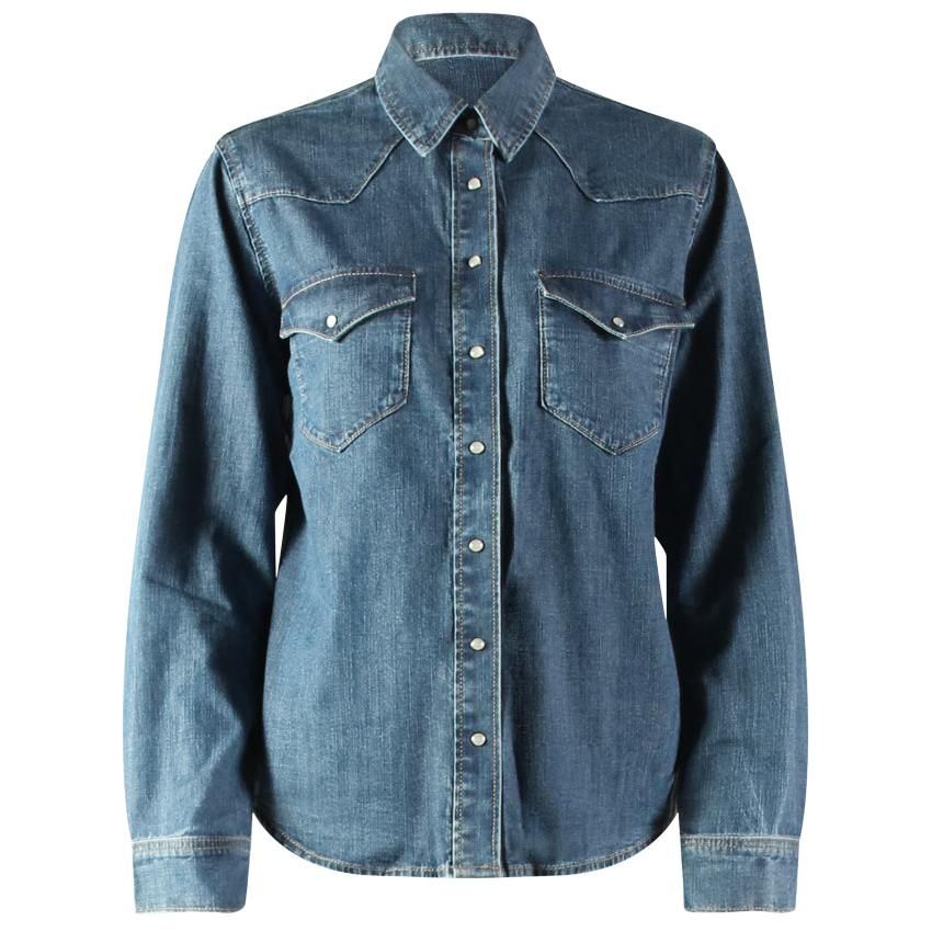 Silver Women's Long Sleeve Denim Shirt - Medium Indigo