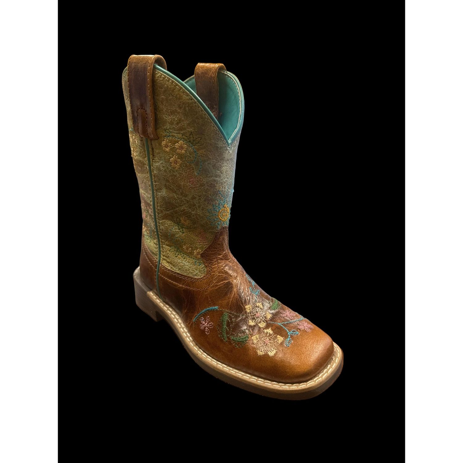 Smoky Mountain Boots Kid's Wildflower Boots- Waxed Brown/Turquoise