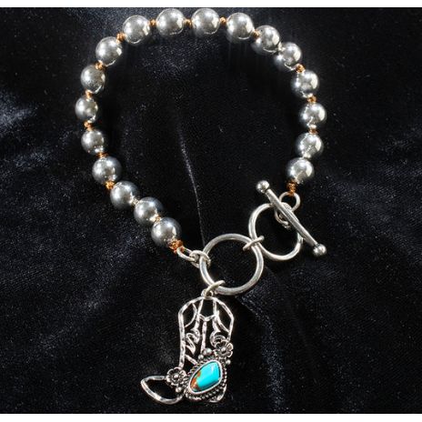 Silver Strike Cowboy Boot Bracelet- Turquoise