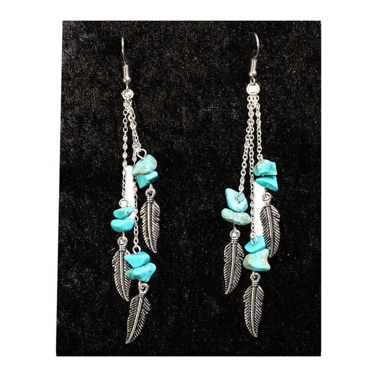Silver Strike Stone Feather Earrings- Turquoise