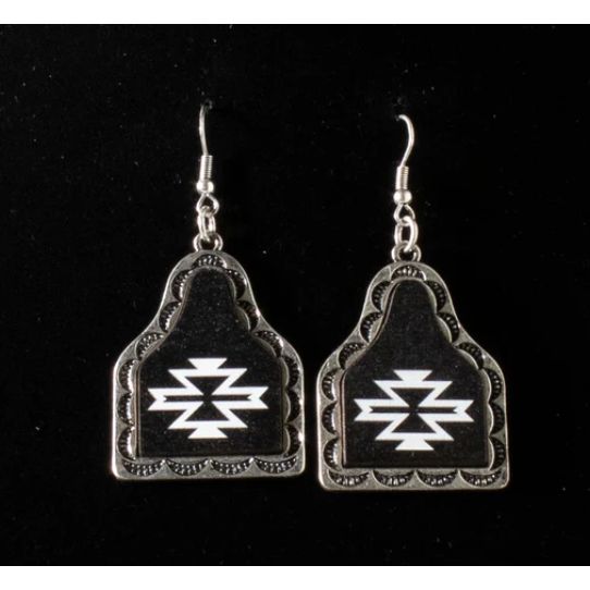 Silver Strike Women's Cow Tag Dangle Earrings- Black