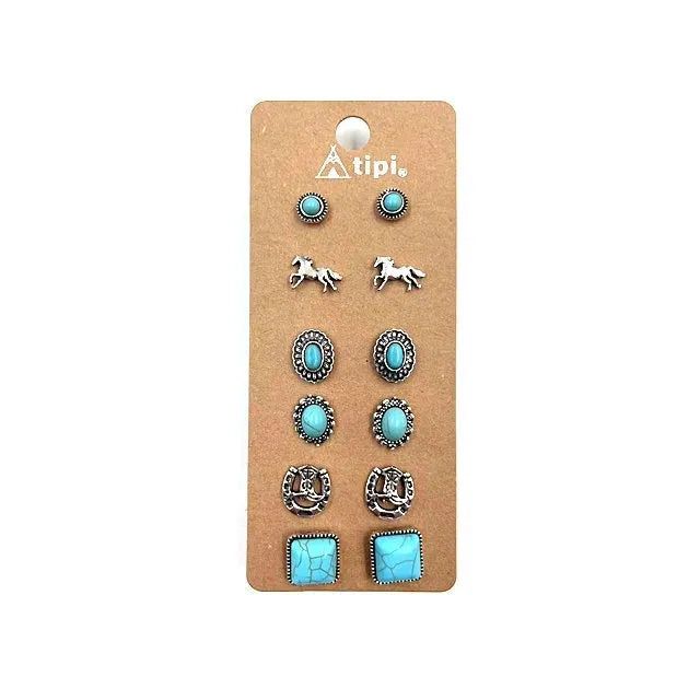 Snowing West 6 Pair Post Earring Set