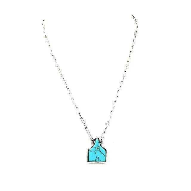 Snowing West Turquoise Cattle Tag Necklace - SN0027SBTQ