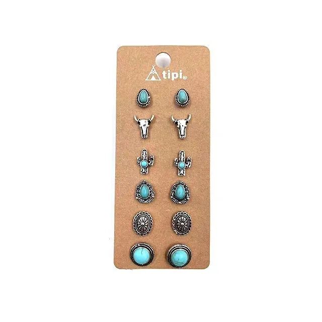 Snowing West 6 Pair Dainty Western Post Earring Set - SE2111SBTQ