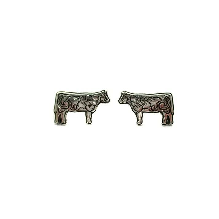Snowing West Etched Cow Stud Earring