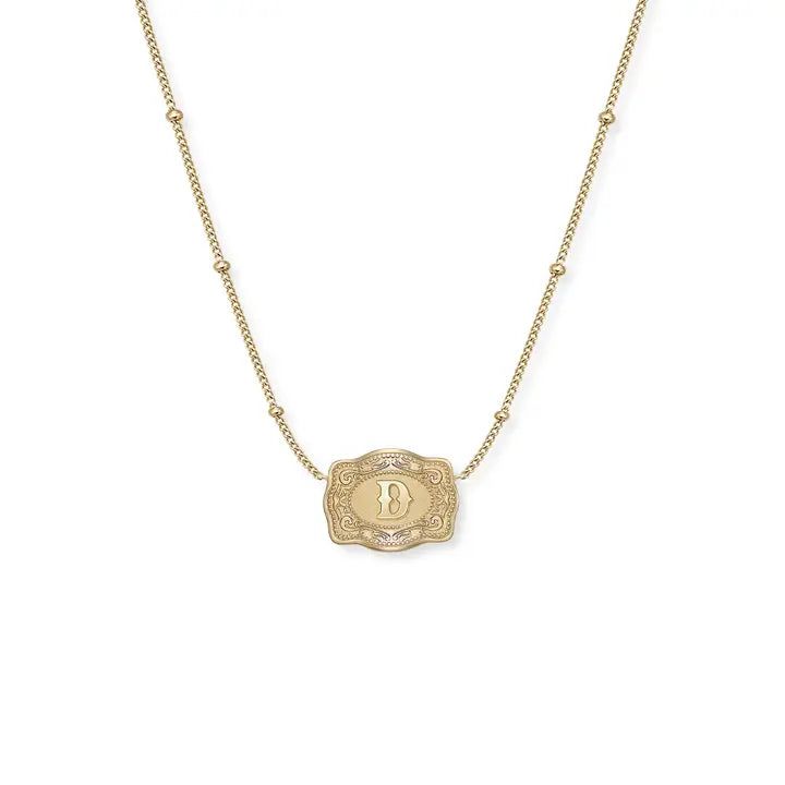 Spur West Ultra Mini Belt Buckle Initial Necklace- Gold
