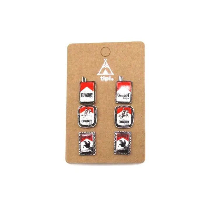 Snowing West 3 Pair Cowboy Killer Theme Earring Set