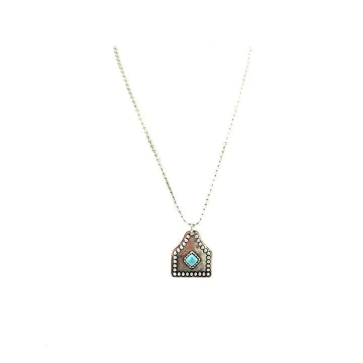 Snowing West Turquoise Stone Cattle Tag Necklace