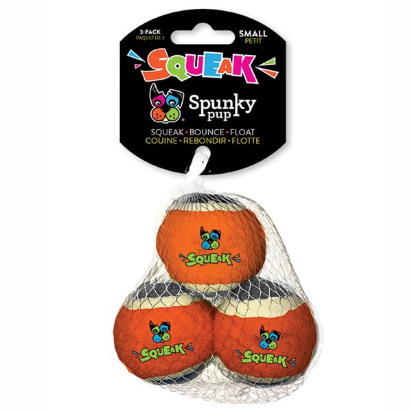 Spunky Pup Squeaky Tennis Balls SM 3 PK