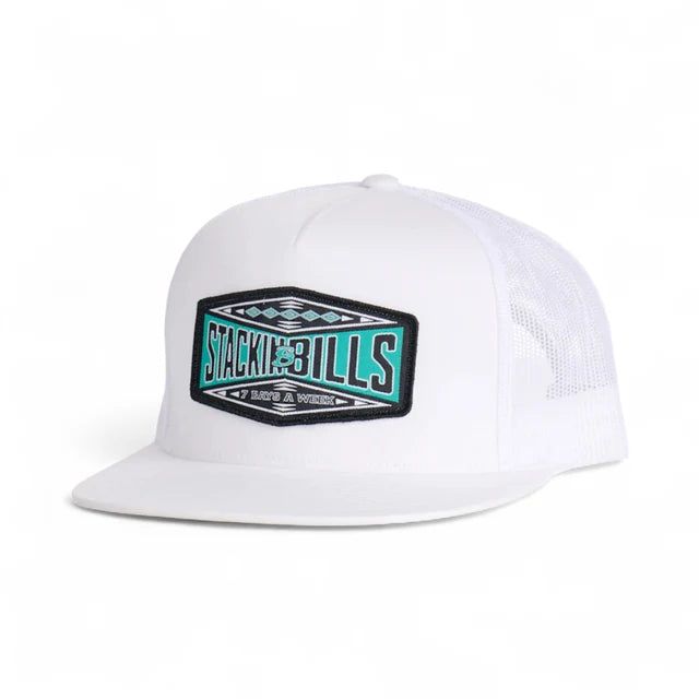 Stackin Bills Teal Flat Billed Cap - White