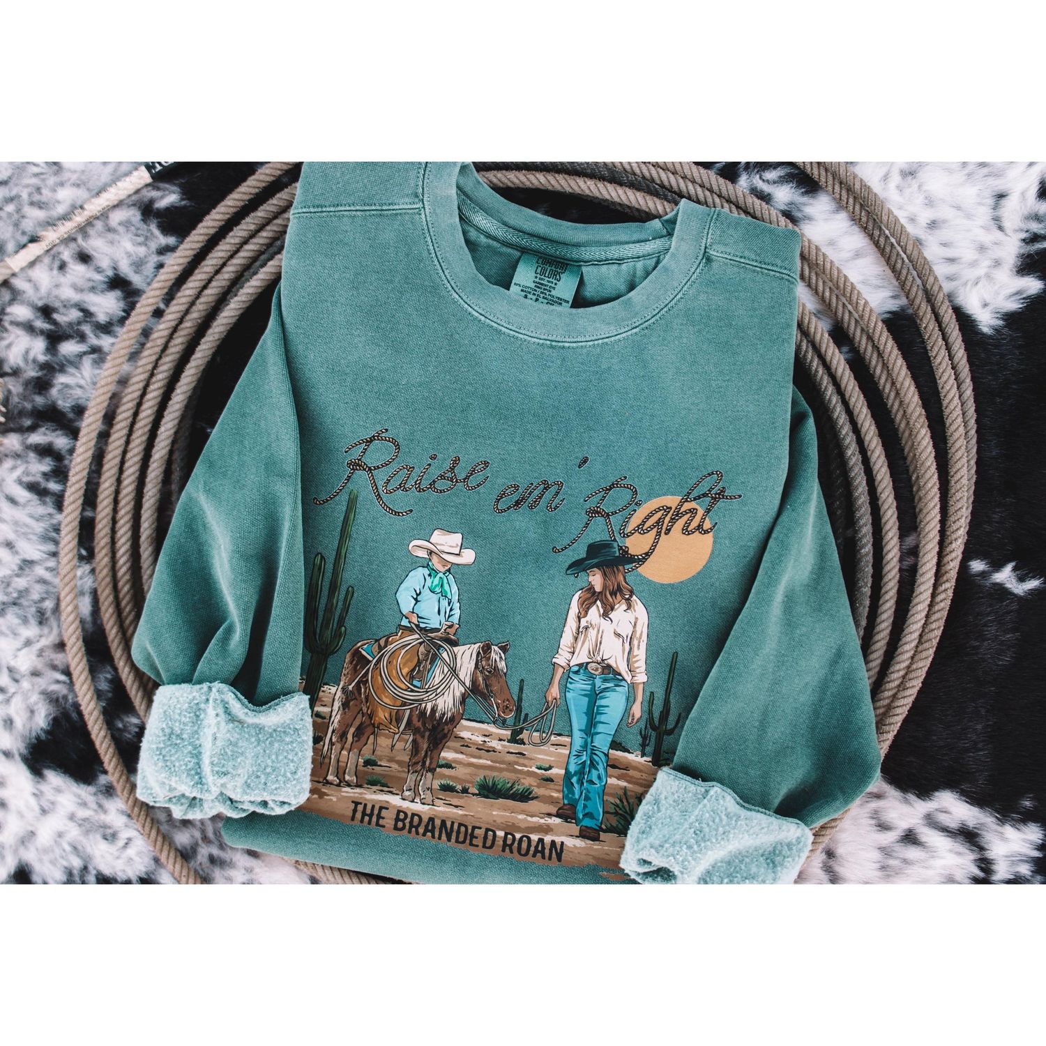 The Branded Roan Apparel Raise Em' Right Crew-Blue Spruce *NEW*