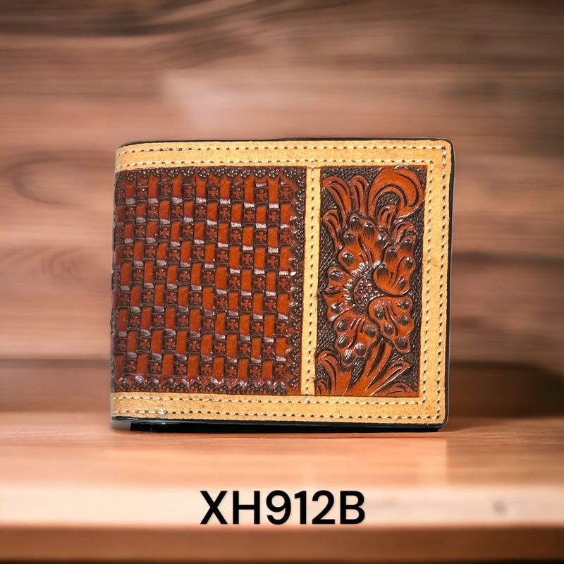 Twisted X Floral Carving Basket Tooling w TT Finish Bifold Wallet