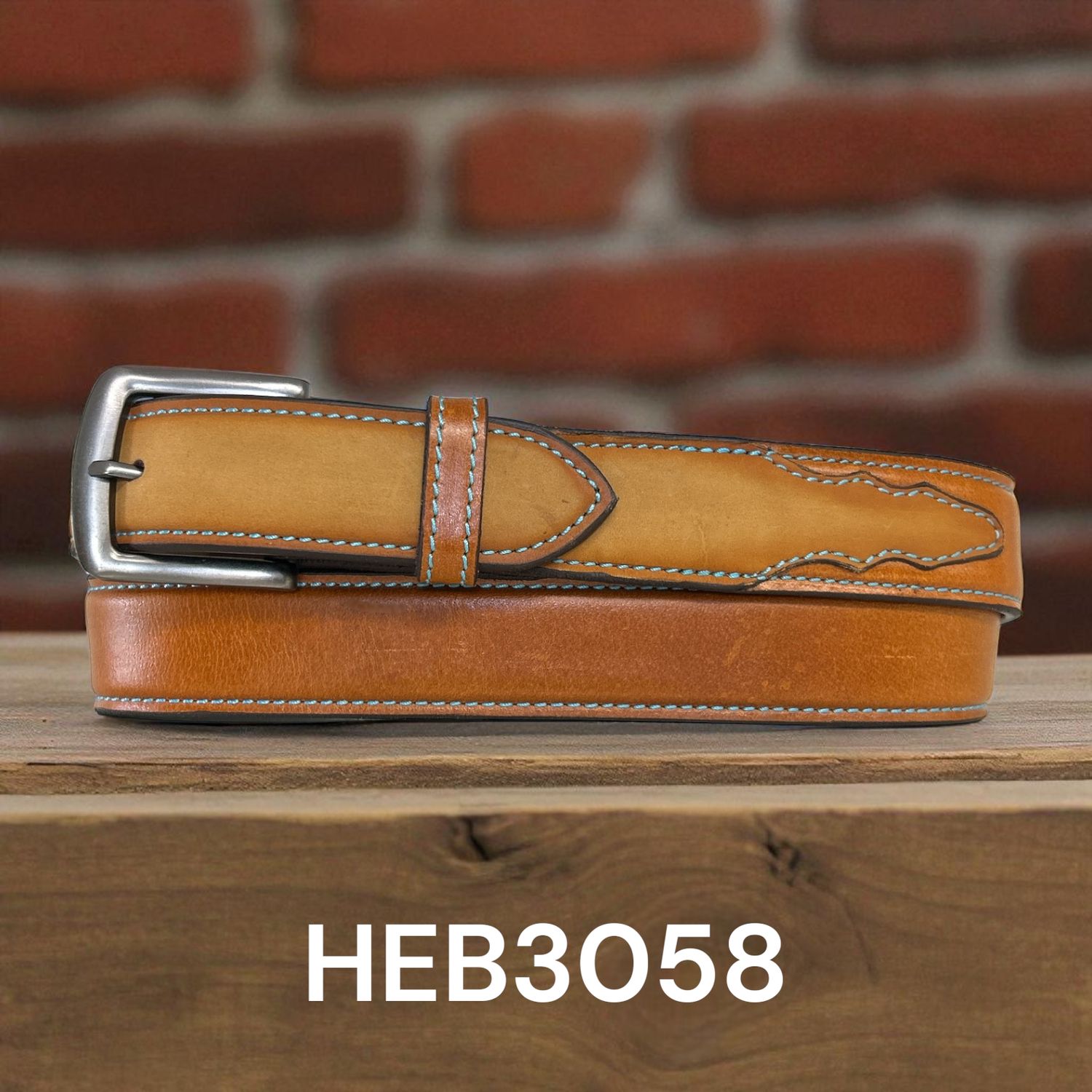 Twisted X Billet &amp; Blue Stitching Circle SH Leather Belt - Light Brown